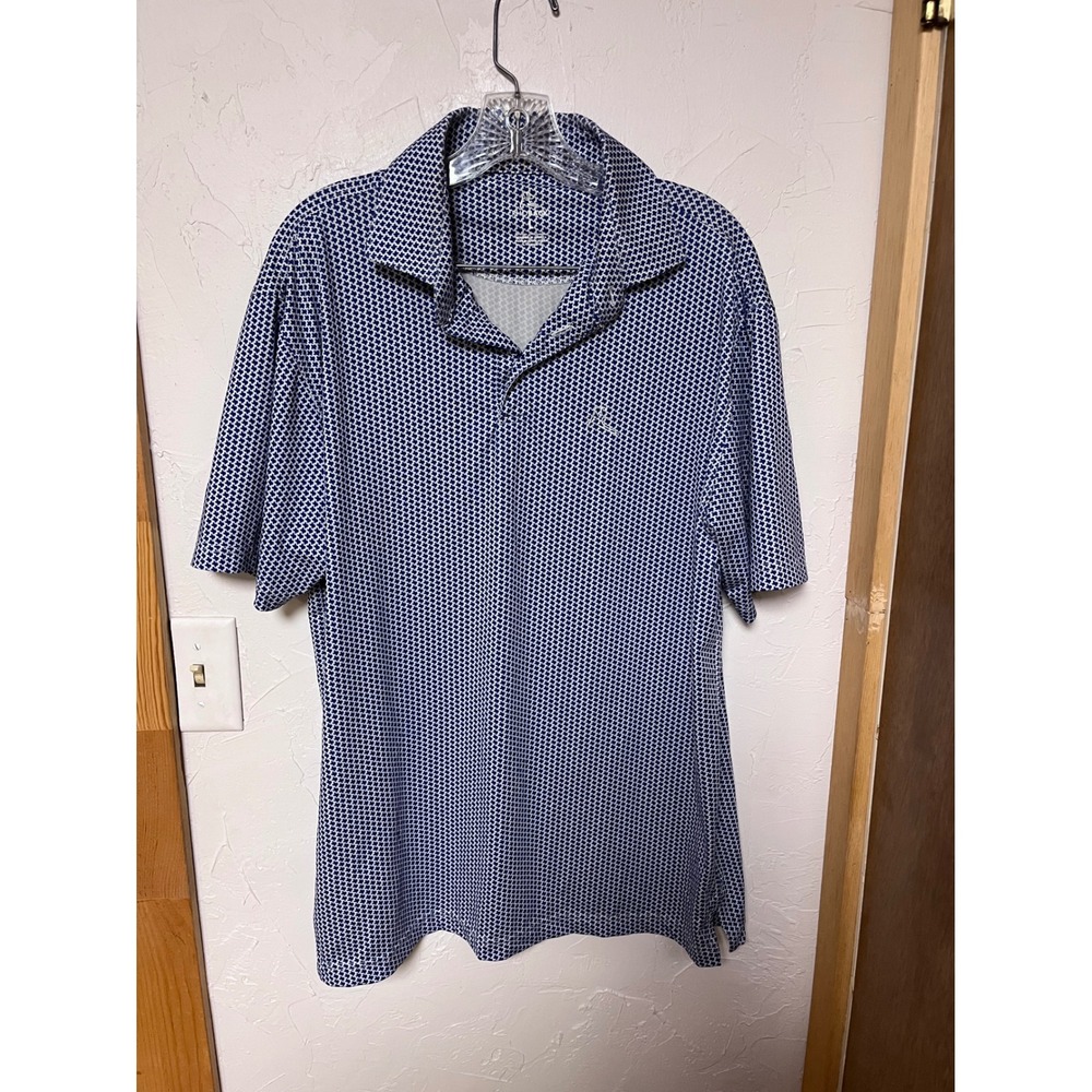 Rhoback Mens Texas State Print Performance Polo Shirt Blue White Large L Texas